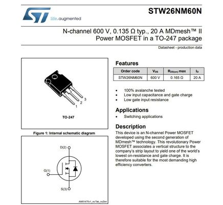 MOSFET di potenza 40A in un pacchetto TO-247 STW48N60DM2 Field Effect Transistor